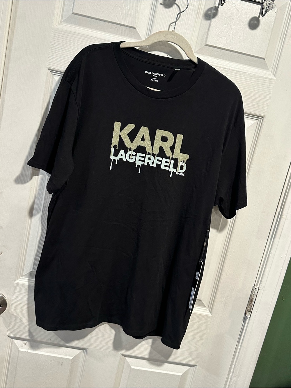 Karl Lagerfeld Black T-Shirt with Gold and White Logo
